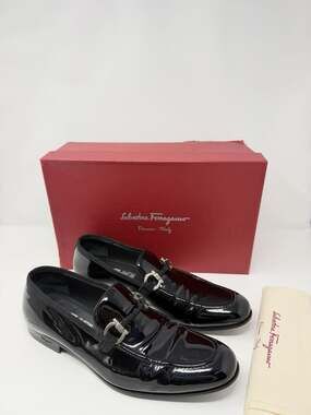 Salvatore Ferragamo Gancini Black Patent Leather Loafers Men's 8.5 D Made Italy